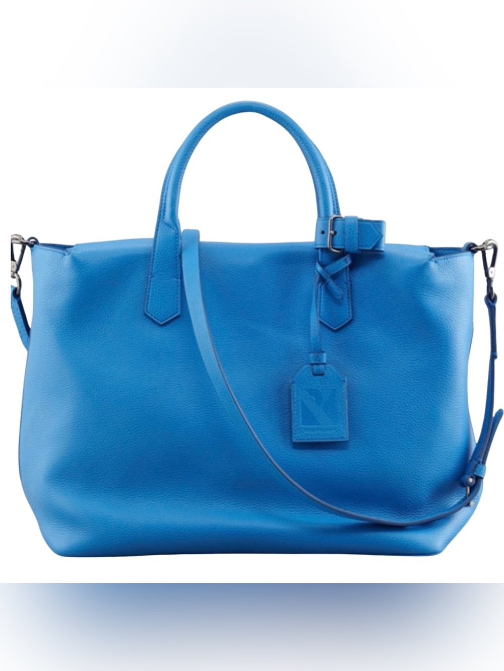 Reed Krakoff Gym Bag, Large, Blue, Pebbled Leather, Bright, Neon, Tote, Satchel,